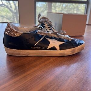 Golden Goose Black Sneakers with Gold Glitter Heel